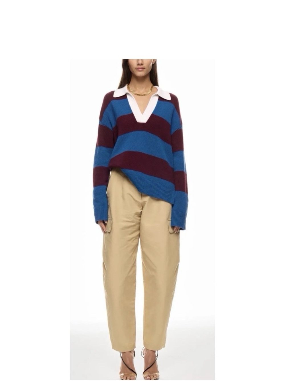 Rails Harris Rugby Stripe V neck Polo Sweater wool blend preppy academic size XS
